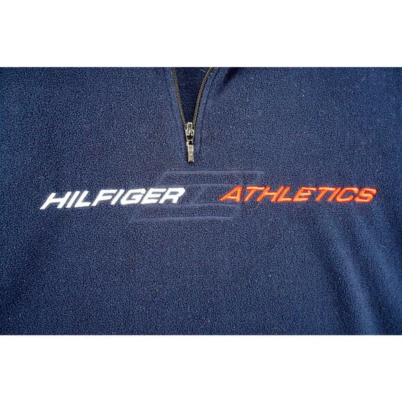Tommy Hilfiger Athletics Navy Fleece Quarter Zip Men XL Drawstring Hem Y2K Sport - Picture 3 of 6